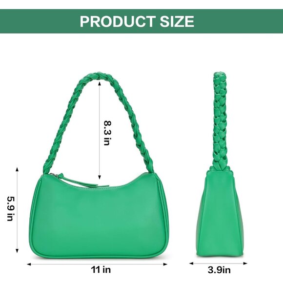 Women's Green Shoulder Leather Bag Cute Mini Hobo Clutch Zipper Closure Handbag - Picture 4 of 8